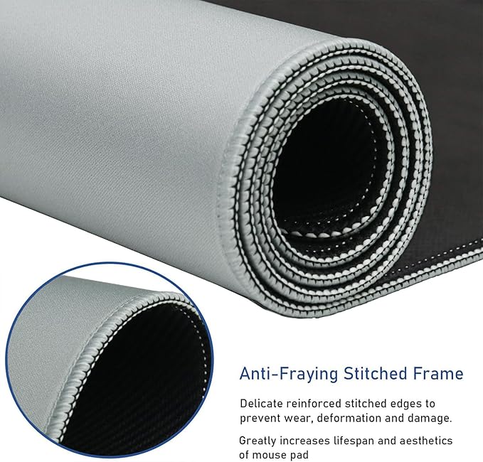 Large Gaming Mouse Pad with Stitched Edges, Durable Non-Slip Natural Rubber Base, Waterproof Computer Keyboard Pad Mat for Esports Pros/Gamer/Desktop/Office/Home - Grey