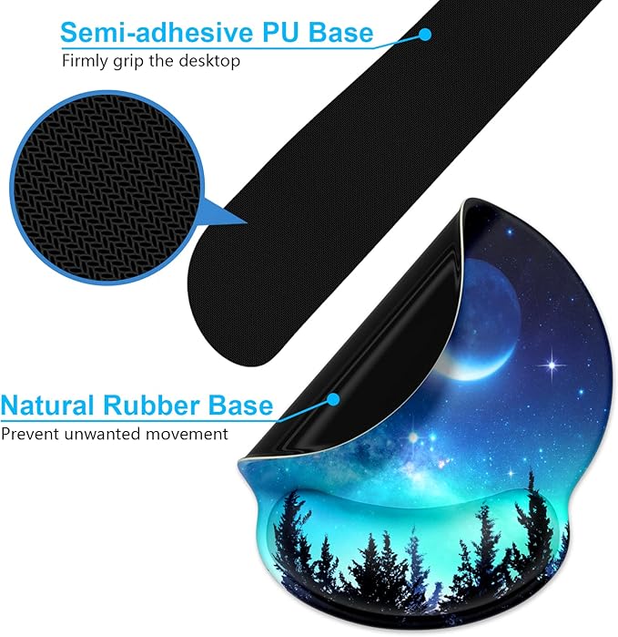 Dapesuom Keyboard Wrist Rest and Mouse Pad with Wrist Support, Cute Memory Foam Cushion for Keyboard and Mouse Set, Ergonomic Desktop Pad Rests with Non Slip Base for Easy Typing & Pain Relief, Moon