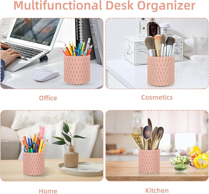 Pink Pen Holder for Desk, 360 Degree Rotating Desk Organizer with 5 Compartments, Pen Pencil Makeup Brush Holder, Cosmetics Lipsticks Pen Organizer for Home Office School