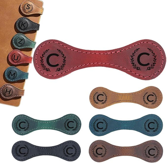 Magnetic Leather Bookmark with 26 Initial for Reading Women,Personalized Magnet Book Marks Gifts for Men,Book Lovers (Red, C)