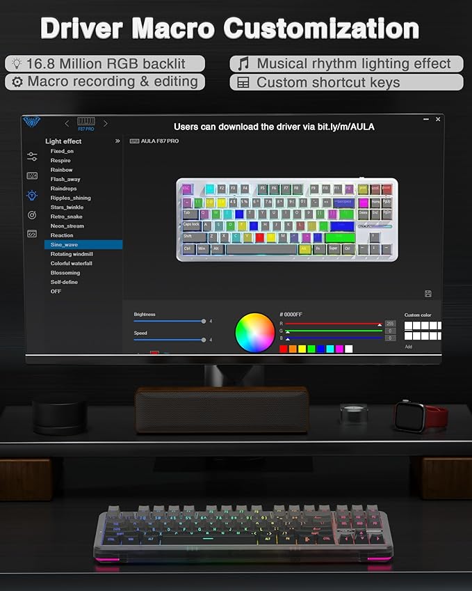 AULA F87 Pro Wireless Mechanical Keyboard,Tri-Mode BT5.0/2.4GHz/USB-C Hot Swappable Custom Keyboard,Pre-lubed Switches,Side Printed PBT Keycaps,75% TKL RGB Backlit Gaming Keyboards