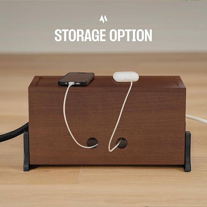 Extra Large Cable Management Box, Wood Cord Hider Box & Organizer for Power Strip, TV Wires & Desk Cable Storage