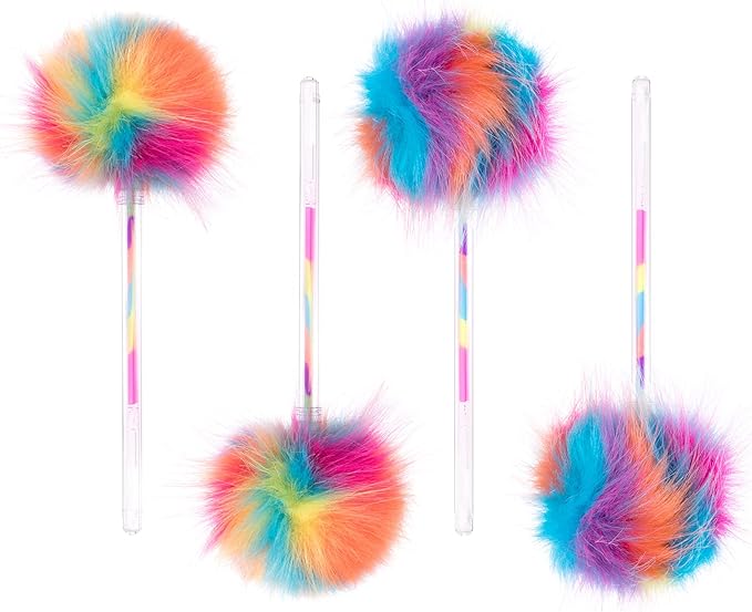 12 Pack Rainbow Pompom Gel Pen with Rainbow Ink