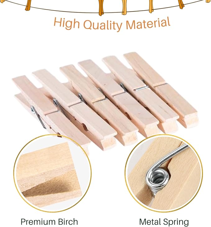 Clothes Pins Wooden, 46 Pack, 3.55 Inch, Natural Wood,Rust Resistant Clothespins, Heavy Duty Clothes Pins for Laundry,Clothes Pins for Craft, Wooden Clips for Pictures