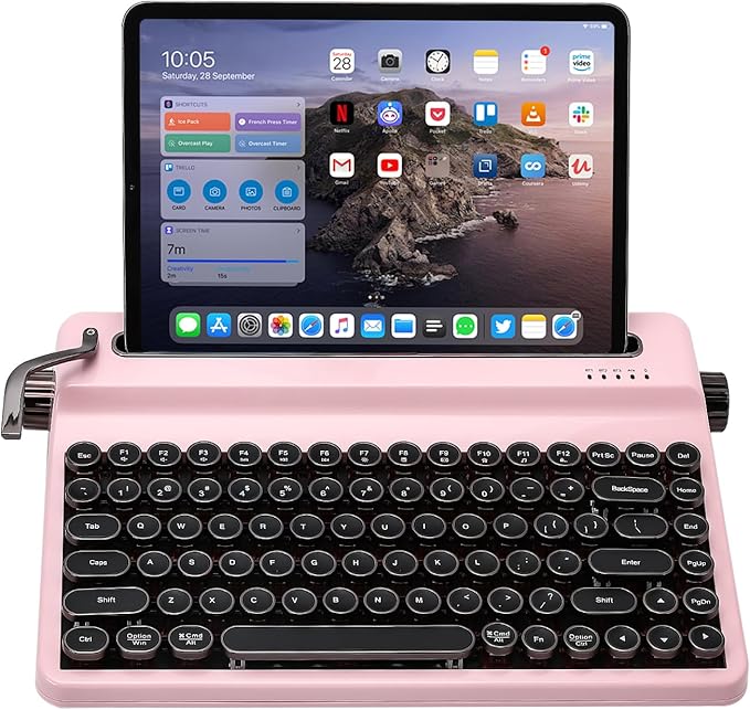 YUNZII QL75 Wireless Typewriter Hot Swap Retro Mechanical Keyboard,Punk Round Keycaps,RGB Backlit QMK/VIA Programmable,Multi-Device Keyboard with 2.4GHz/Type-C/BT5.0 (Pink, Cocoa Cream V2 Switch)