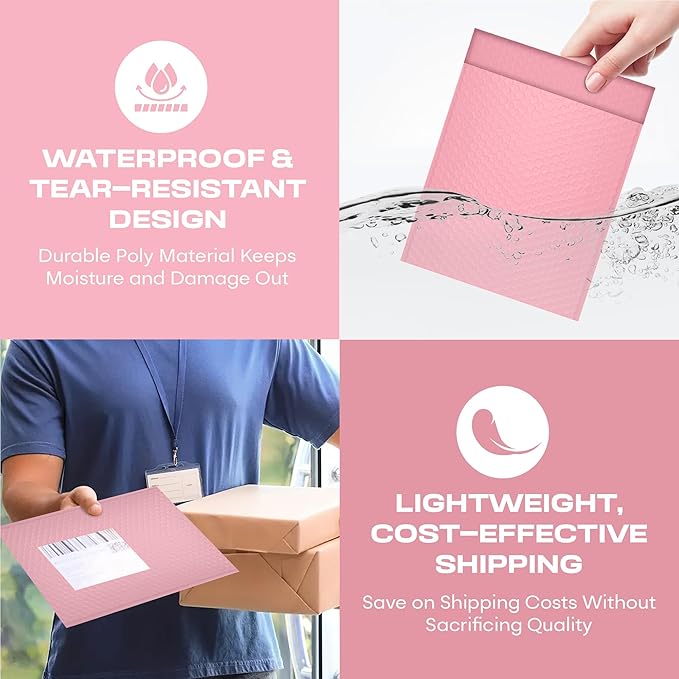 Light Pink Extra Large Poly Bubble Mailers 14.25x20 inch #7 | Self Seal Large Padded Envelopes | Air Cushioned Bubble Mailer | Usable Size 14.25x19 Lightweight Mailing Shipping Bags| 100 Pack Bulk