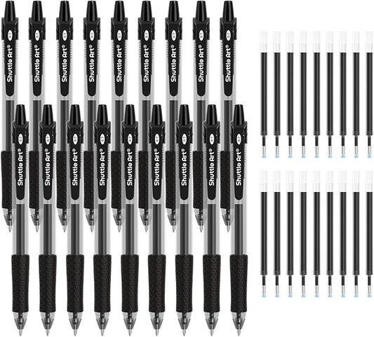 Shuttle Art Black Gel Pens, 36 Pack(18 Gel Pens with 18 Refills) Retractable Medium Point Rollerball Gel Ink Pens Smooth Writing with Comfortable Grip