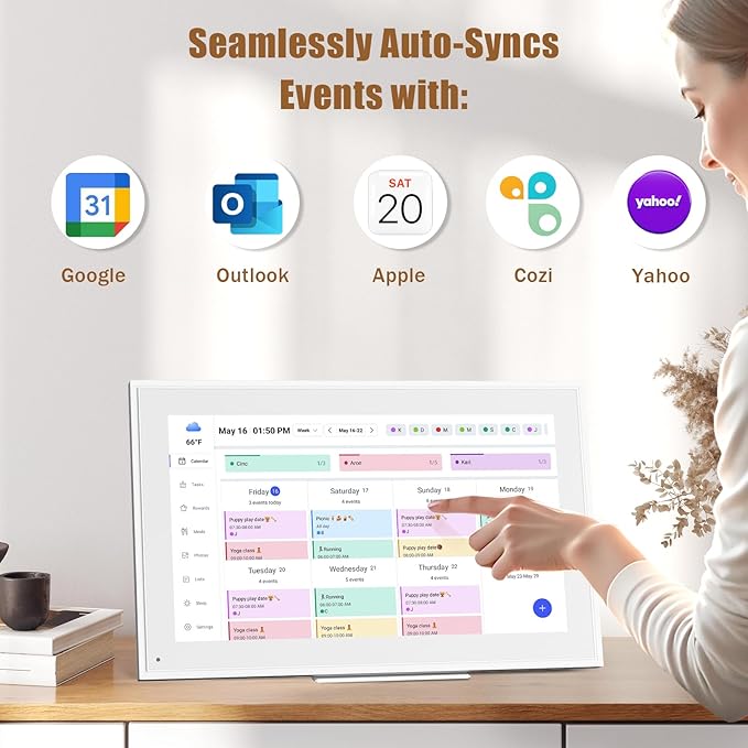 Digital Calendar: 15.6-inch Electronic Calendar & Chore Chart, Smart Touchscreen Interactive Display for Family Schedules–Wall Mount Included, Great for Organizing Your 2025-2026 Wall Planner
