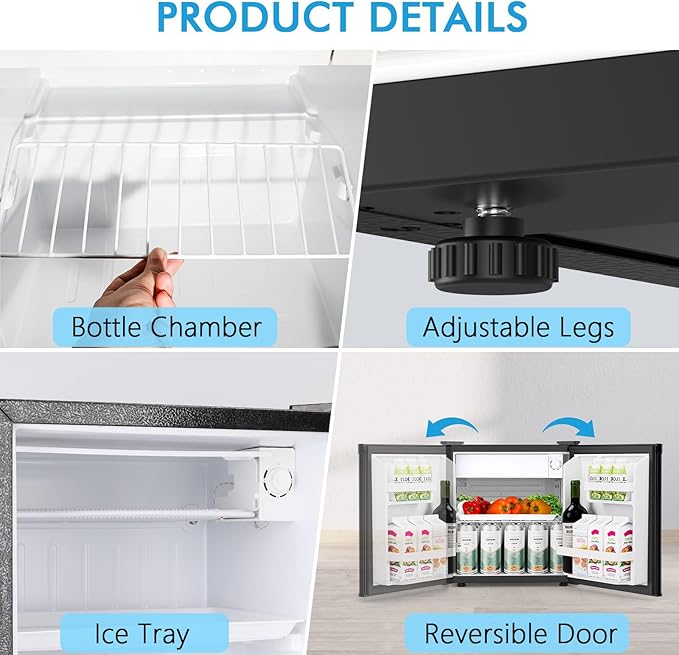 COWSAR 1.6 Cu.Ft Compact Fridge with Freezer, Compact Refrigerator with 7 Temperature Settings, Energy-efficient Low Noise Small Refrigerator Suitable For Dorm, Office, Bar, RV, Bedroom,Commercial