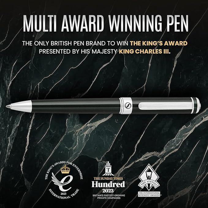 Scriveiner BlackGreen Ballpoint Pen - Black Green Luxury Pen, Chrome Finish, Schmidt Black Refill, Best Ball Pen Gift Set for Men & Women, Professional Executive Office, Nice Designer Pen