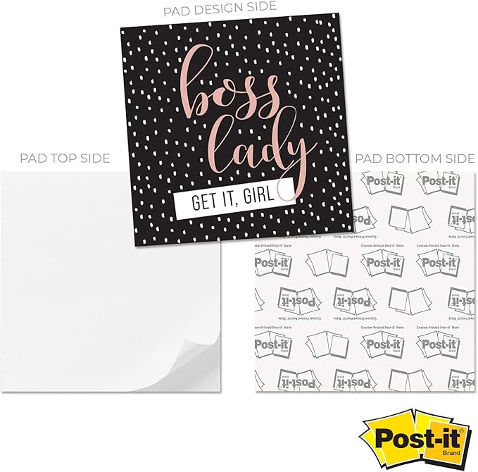 Boss Lady Sticky Note Cube / 600 Sheets / 2.75" Memo Block Printed on 4 Sides/Super Chic Empowering Design