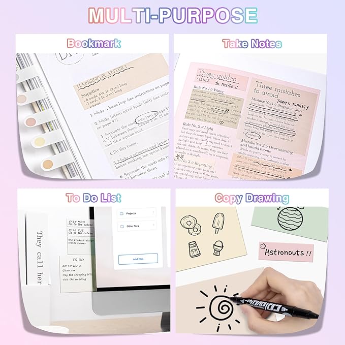 Transparent Sticky Notes,1120 Sheets Clear Sticky Notes with Pen, Waterproof Annotation Kit, Self-Adhesive Translucent Writable Index Tabs for Annotation Books, Bible Journaling Study Office School