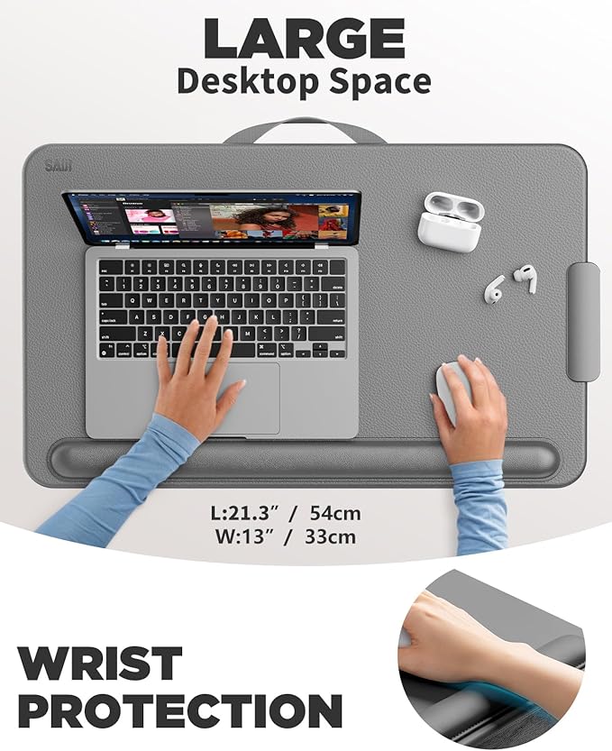 SAIJI Lap Desk with Cushion, Computer Laptop Stand, Lap Laptop Table, Built-in Drawer Storage, Phone Holder, Wrist Pad