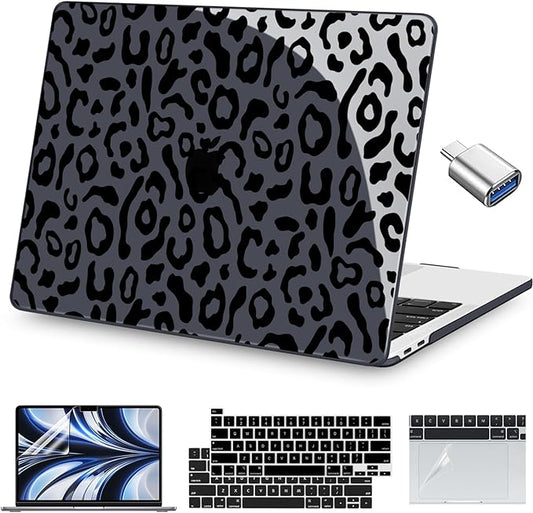 Teryeefi for MacBook Pro 13 inch Case A2338 M2 M1 Chip A2251 A2289 A2159 A1989 A1706 (2025 2024 2023 2022-2016), PC Hard Shell with Keyboard Cover Trackpad Film Type C Adapter - Black Leopard Skin 132