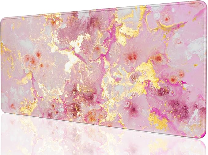 Desk Mat, 32" x 16" XXL Extended Large Gaming Mouse Pad, Desktop Decor Desk Pad, Cute Men Women Office Supplies and Accessories, XL Mouse Mat for Laptop & Keyboard, Pink Gold Marble