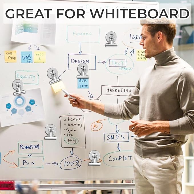 60 Pack Fridge Magnet Refrigerator Magnets, Strong Magnetic Clips Whiteboard Magnets, Magnet Clips Heavy Duty, Clip Magnets for Photo Displays, Home, Office, Classroom, Silver