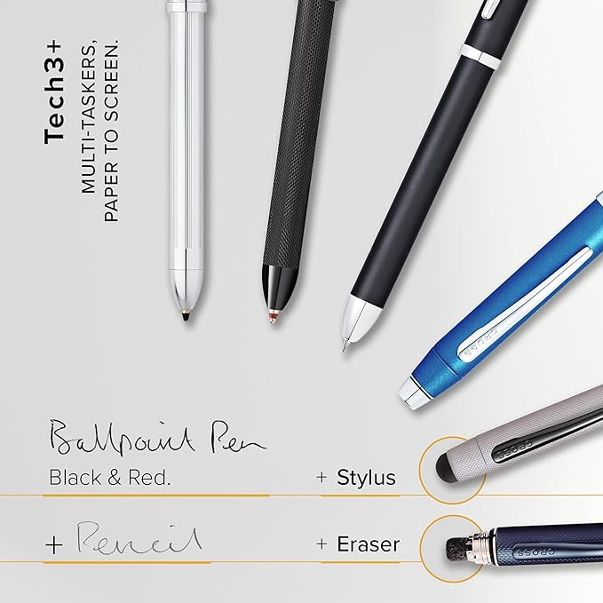 Cross Tech3+ Refillable Tech3+ Presented in a Premium Gift Box - Medium Point, Black Ink, Black