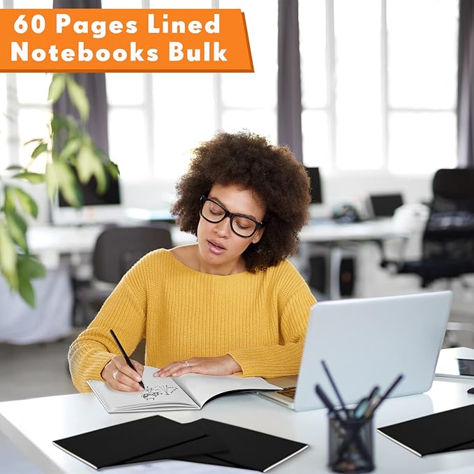 100 Pcs Kraft Notebook Journals 5.5 Inch x 8.3 Inch A5 Softcover Notebooks Bulk for Writing Sketch Office Notepad with 60 Pages 30 Sheets (Multicolor,Lined)(Black,Unlined)