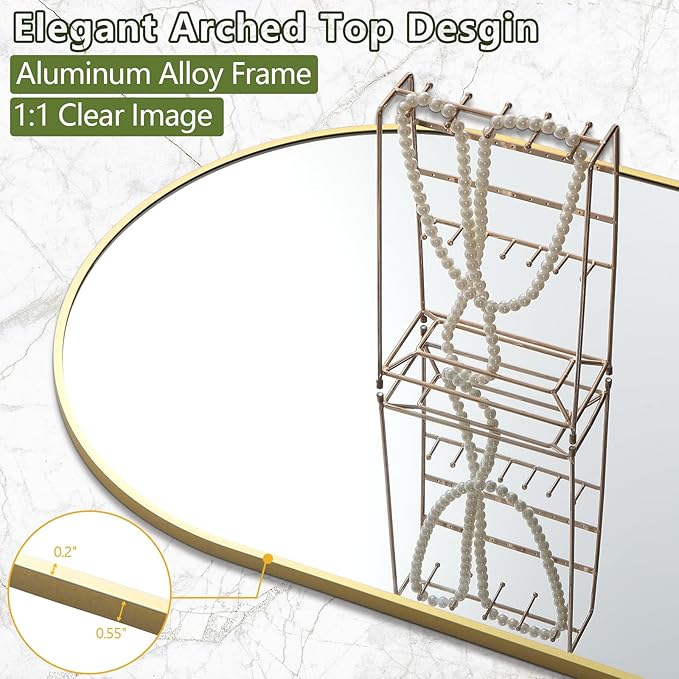 MELOMOIR 82"x44" Oversized Floor Mirror Freestanding, Arched Full Length Mirror for Bedroom Living Room Dressing Room Gym Yoga Hair Salon, Gold Mirror Full Length with Shatterproof Tempered Glass