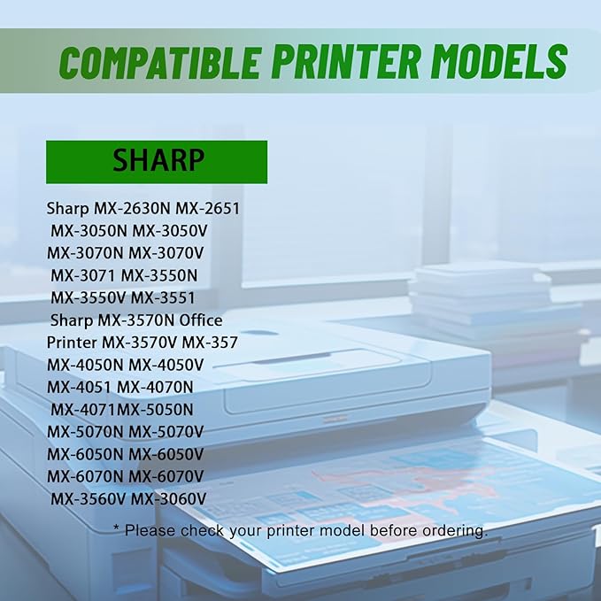MX-60NT MX-61NT Toner Cartridges Set(61NTBA 61NTCA 61NTMA 61NTYA) Compatible for Sharp MX-2651 MX-3051 MX-3071 MX-3551 MX-3571 MX-4051 MX-4071 Printer