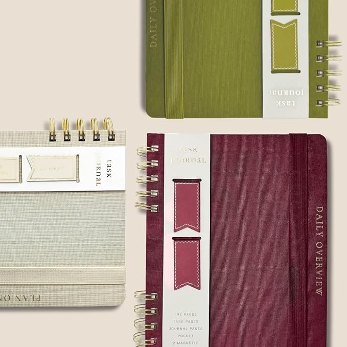 Daily Task Journal by Graphique Luxe Collection, Fabric-Wrapped Hardcover Spiral Notebook for Planning & Writing, Priority List Planner with Magnetic Bookmarks & Gold Foil Embossing,192 Pages, 6” x 8”, Colbalt Blue