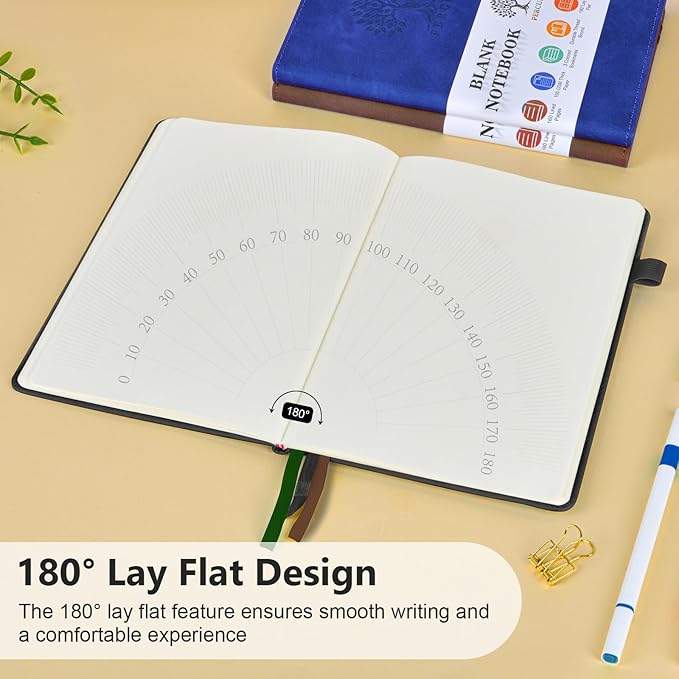 PERCUN Blank Journal Ntebook for Men & Women, 160 Pages Blank Journals for Writing, Drawing,Sketch Book,5.9" x 8.5" Leather Sketchbook, Unlined Notebook for Work, School, Art - Black