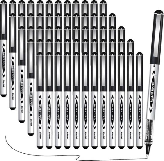 Beieverluck 60 Pieces Roller Ball Pens Black Liquid Ink Rollerball Pens 0.5mm Fine Point Smooth Writing Pens for Writing Journaling Taking Notes School Office
