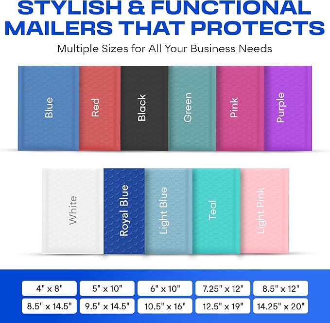 Royal Blue Small Bubble Mailers 4x8 Inch #000 | Thick Padded Poly Bubble Mailer Envelopes | 1000 Pack Bulk | Trading Card Sports Card Shipping