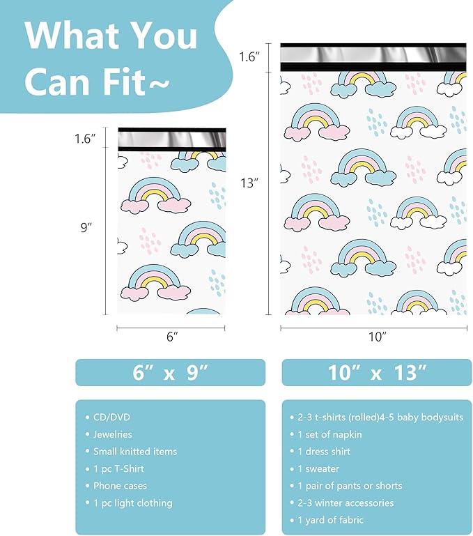 Poly Mailers 10x13 Inch 25 Pcs - Rainbow Printed Shipping Bags, 2.4mil Thickness, Waterproof and Tear Resistant Mailing Envelopes, Self-Sealing Packaging Bags for Small Business