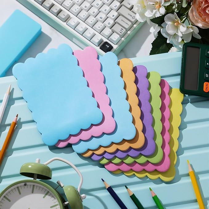Eaasty 8 Pack Scalloped Sticky Notes Bulk Christmas Cute Self Sticky Note Pads Multi Color Bright Vintage Note Pads or School Office Supplies 240 Sheet(4" X 6",Multi Color)