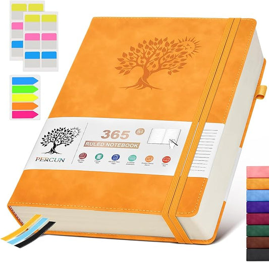 A4 Lined Journal Notebook，365 Page Large Leather Journals for Writing Women Men，Hardcover Notebook with 100Gsm Thick Pages for Travel，Work，School，College Ruled, Daily Diary (8.5" x 11.4")