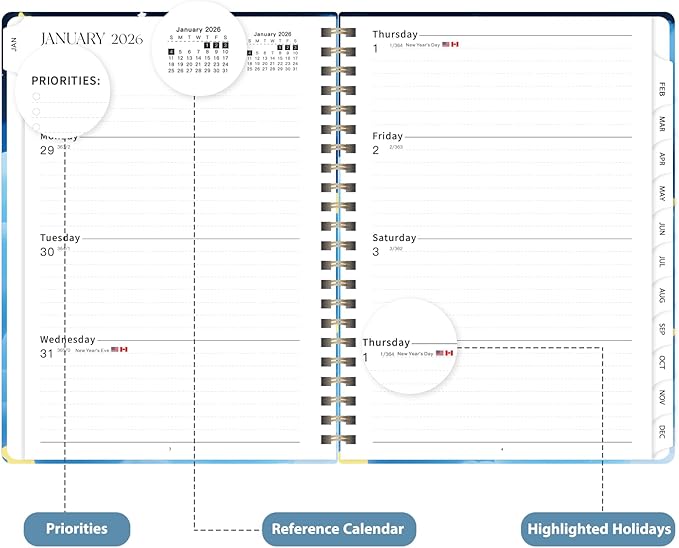 2026 Planner, Weekly and Monthly Calendar Agenda Book, Jan 2026 - Dec 2026, Hardcover Planning Academic Planner for Office School Supplies and Desk Accessories - A5 (6.3'' x 8.5'')