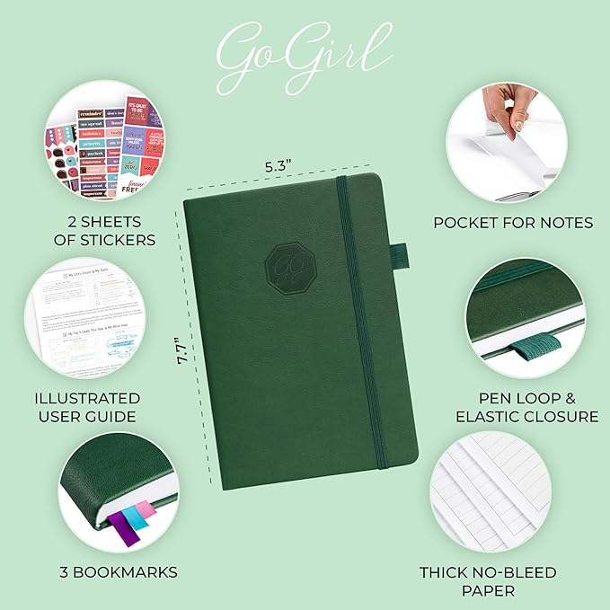GoGirl Weekly Schedule Planner – Hourly Work & Life Planner with Time Slots – Vertical Agenda Organizer for Daily Productivity, A5 (Forest Green)