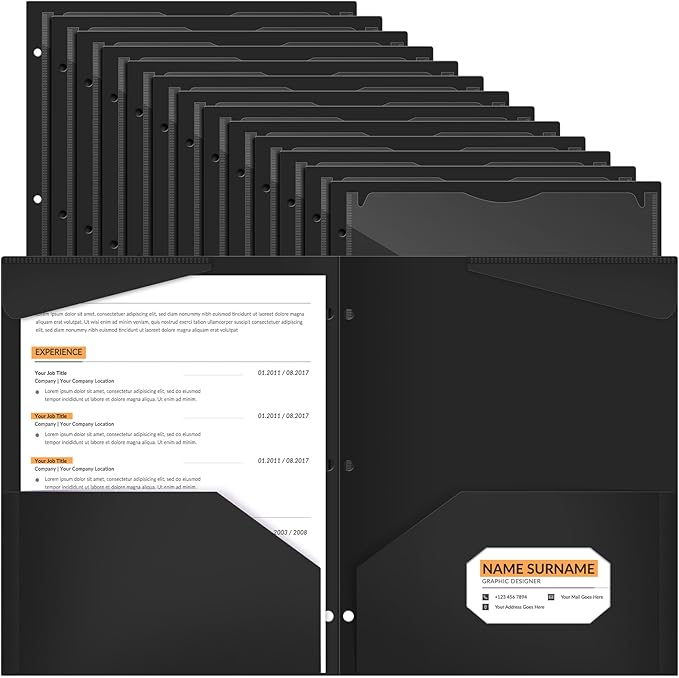 Henoyso 60 Pcs 2 Pocket Plastic Folders with Clear Front Pocket 3 Hole Punched File Folder Letter Size Take Home Documents Holder for Paper Holder Office Business Back to School Supply (Black)