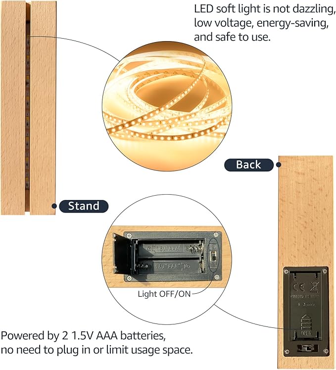 Acryic Dry Erase Board with Light, Wooden Stand Up for Desk, 11.8”x7.9”, Clear Monthly/Weekly Calendar and Led Note Board with Colors, Room/Store/Office/Festival/Gift, 6 Markers