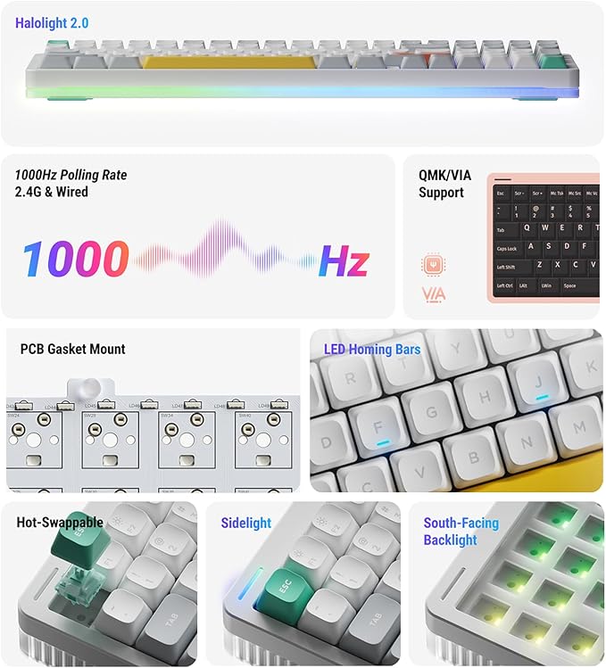nuphy Halo96 V2 Wireless Keyboard,Gasket Structure,96% Hot Swappable Gaming Keyboard, 99 Kyes RGB Backlit Mechanical Keyboard, Support QMK/VIA,Bluetooth/USB-C/2.4GHz-Pink,Lemon Switches (55gf)