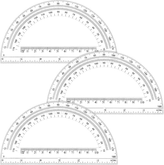 Zonon 3 Pieces Plastic Protractors Bulk Classroom Clear Math Protractors 180 Degrees 6 Inch for Geometry Student, Angle Measurement, Students Back to School Supplies Office Supplies