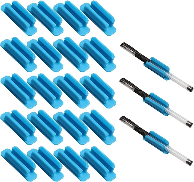 20Pcs Pencil Holder for Desk, Adhesive Pen Holder with Extra Sticky Tape, Silicone Marker Clip for Classroom Clipboard Wall Office Accessories, Teacher Supplies (Blue)