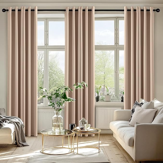MIULEE Beige Blackout Curtains for Bedroom Living Room 72 Inches Long 2 Panels, Thermal Insulated Room Darkening Drapes Solid Grommet Top Noise Reduction Light Blocking Window Curtains W40 x L72 Inch
