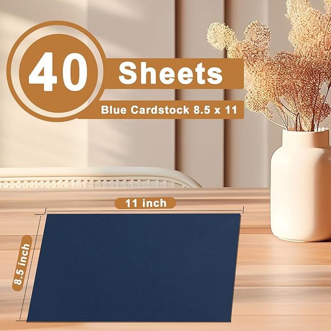 40 Sheets Navy Blue Cardstock 8.5 x 11 Scrapbook Paper, 75lb Heavyweight Blue Card Stock Printer Paper for DIY Card Making, Greeting Cards, School Crafts, Wedding Invitations, Thank You Cards