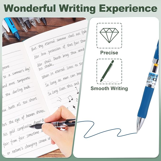 M&G Gel Pen Medium Point 0.5mm, 12 Pack Quick Dry Smooth Retractable Dark Blue Gel Ink Rollerball Pen for Home Office Writing Note Taking Journaling Business, Style 1