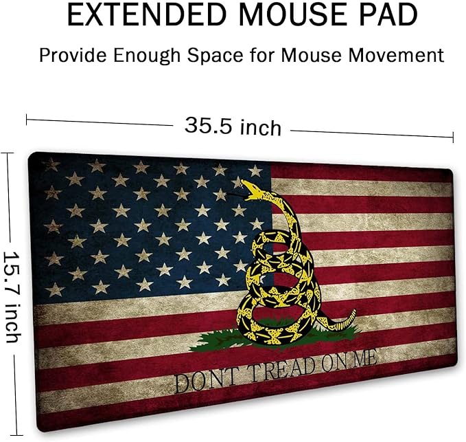 SSOIU Desk Mat,Large Mouse Pad 35.5" x 15.7" XXL Extended Gaming Mouse Pad Mat with Non-Slip Base Stitched Edge Mousepad for Computer,Office,Keyboard and Laptop - Don't Tread On Me American US Flag