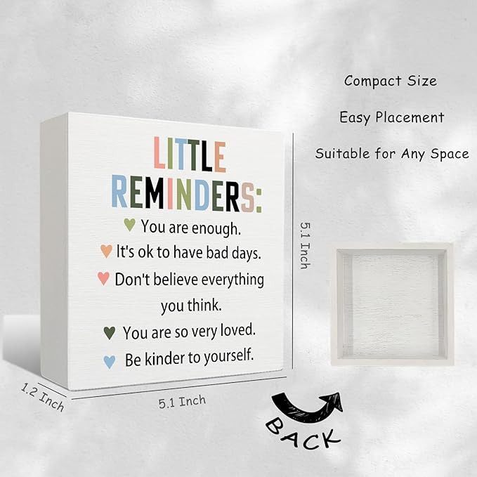Inspirational Gifts Wooden Signs - Little Reminders You Are Enough Wooden Box Signs, Motivational Decorative Desk Sign Table Decor, 5 X 5 Inches