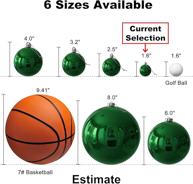 Emerald Green 1.6" Small Christmas Balls Christmas Tree Decoration Ornaments Shatterproof Hanging Balls for Birthday Halloween Holiday Wedding Decorations Set of 24pcs