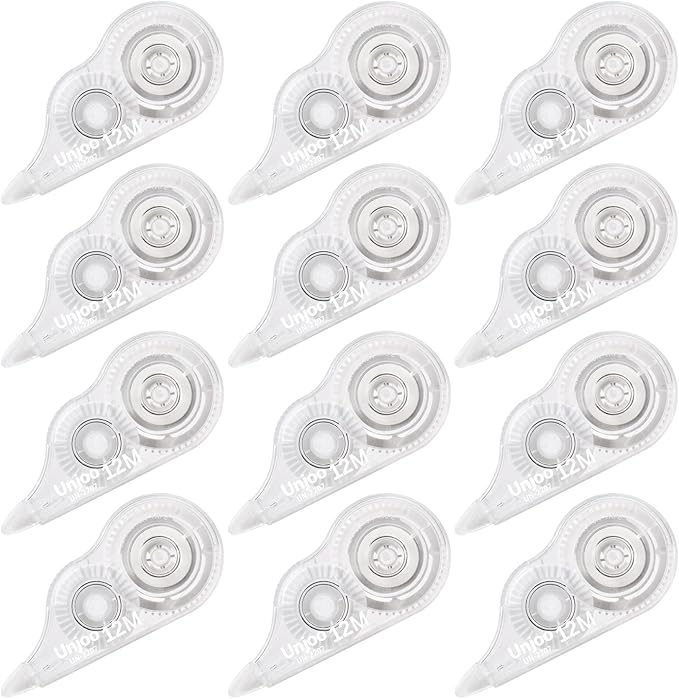 White Correction Tape, Fast Clean and Easy to Use Tear-Resistant Tape, For school Supplies, Office (12pack, 5M/196, Tape Width 0.2in)