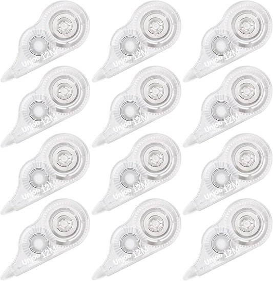 White Correction Tape, Fast Clean and Easy to Use Tear-Resistant Tape, For school Supplies, Office (12pack, 5M/196, Tape Width 0.2in)