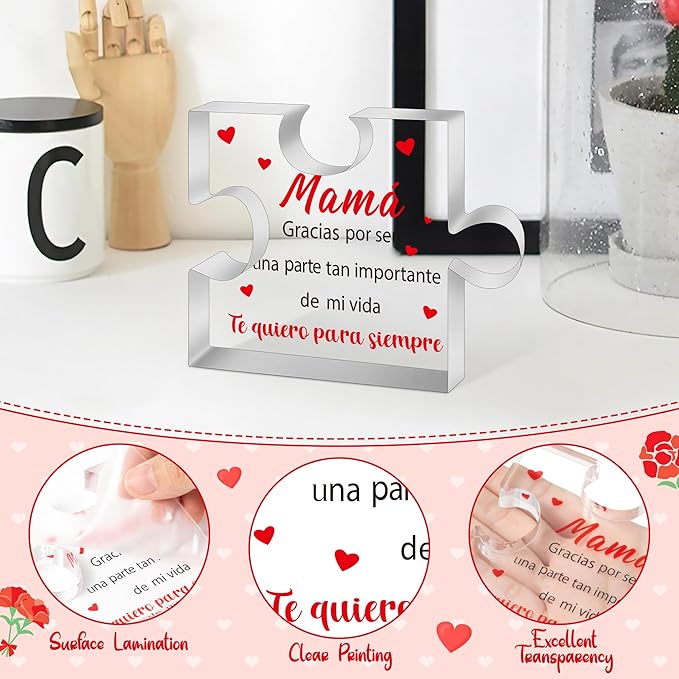 Yopyame Spanish Mom Birthday Gifts - Regalos para Mamá Decorative Acrylic Puzzle Plaque Keepsake Paperweights Gifts for Mom in Spanish Christmas Mothers Day Ideas Gifts for Mom from Daughter Son