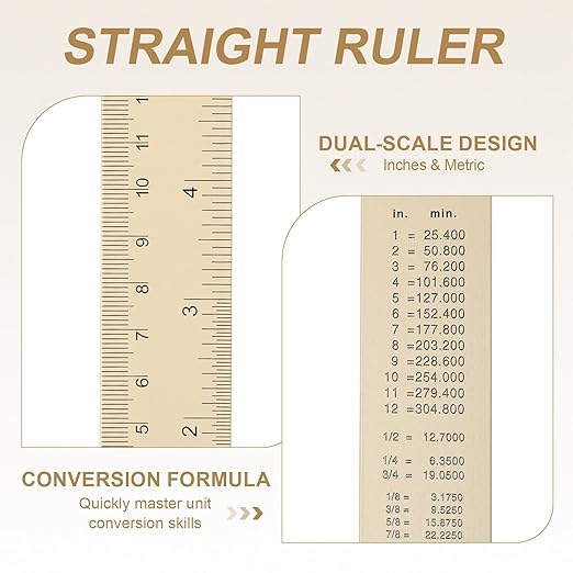 HARFINGTON 4pcs Metal Straight Ruler 20cm Metric SAE Aluminum Alloy Measuring Rulers Scale Tool with Hole for Measure Study Reading Classroom Office, Beige