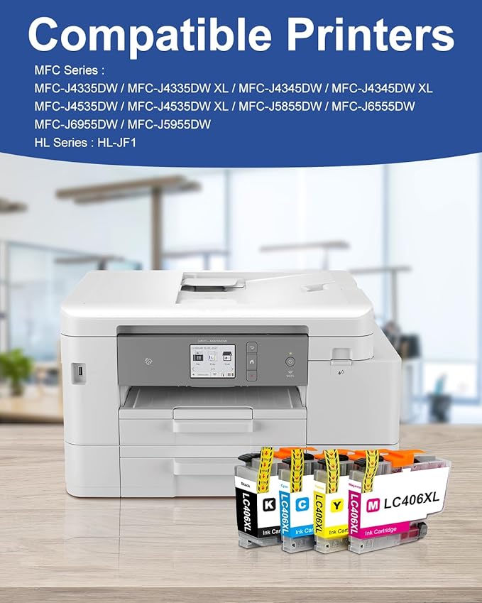5-Pack LC406XL High Yield Ink Cartridges Compatible for Brother MFC-J4335DW MFC-J5855DW MFC-J6555DW MFC-J4535DW MFC-J6955DW MFC-J4345DW MFC-J5955DW Printer, Black Cyan Magenta Yellow