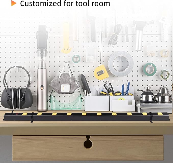10 Outlet Long Power Strip Surge Protector, Heavy Duty Industrial Metal Power Strip 6 Feet, Wall Mountable, for Work Bench, Shop, Garage, Black (1000 Joules)